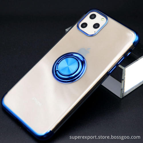 Electroplating TPU phone case cover 360 Degree ring holder Magnetic Car holder Mobile Phone case for iphone 11/ 11 pro max